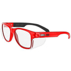 MAGID Y50 Safety Glasses for Construction | Red Frame — 1 Pair, Clear Lens | Side Shields, ANSI Z87.1+, Anti-Fog, Scratch-Resistant, 99.9% UV Protection, Polycarbonate Lens