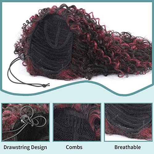 Youthfee 27” Drawstring Ponytail Deep Curly Heat Resistant Synthetic Instant Clip Ponytail Extension Protective Style Afro Kinky Curly Hair Pieces for Women