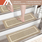 COSY HOMEER Soft Stair Treads 15pcs Non-Slip Carpet Mat 28inX9in Indoor Stair Runners for Wooden Steps,Stair Rugs for Kids and Dogs, 100% Polyester TPE Backing Beige,Square