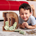 Summidate Large Wooden Piggy Bank for Kids Adults, Alphabets Letter A-Z Piggy Bank for Boys Girls, Coins Bills Change Bank Box Personalized Initial Name Kids Money Bank for Birthday Present and Decor