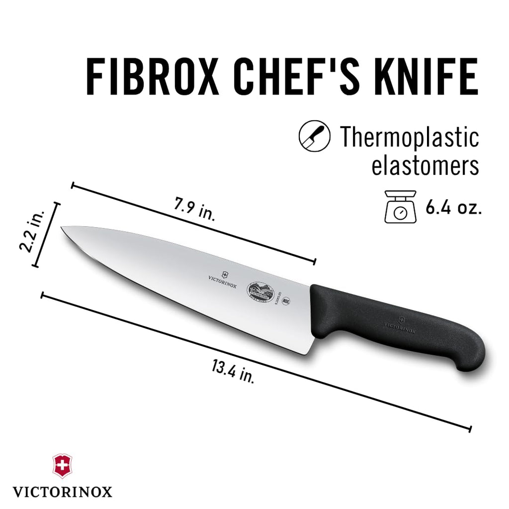 Victorinox Fibrox Pro 8 Inch Chef’s Knife, Dishwasher Safe, Black