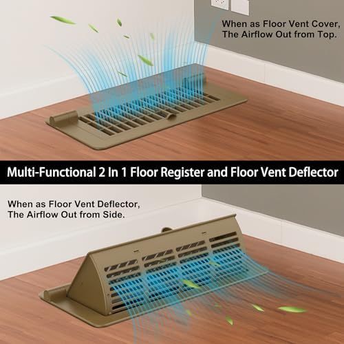 Floor Vent Cover 2 Pack, Heat Air Vent Deflectors for Home Floor 4 '' x 10 '', Adjustable Pop Up Floor Vent Register Use for Home, Office, Brown