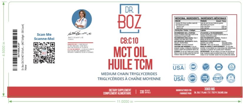Dr. Boz - C8:C10 MCT Oil Supplement (330 Softgels) - Doctor Approved - Natural Energy & Mental Focus - Increases Ketones - Made from Pure Coconut Oil - Made in The USA - Self Care