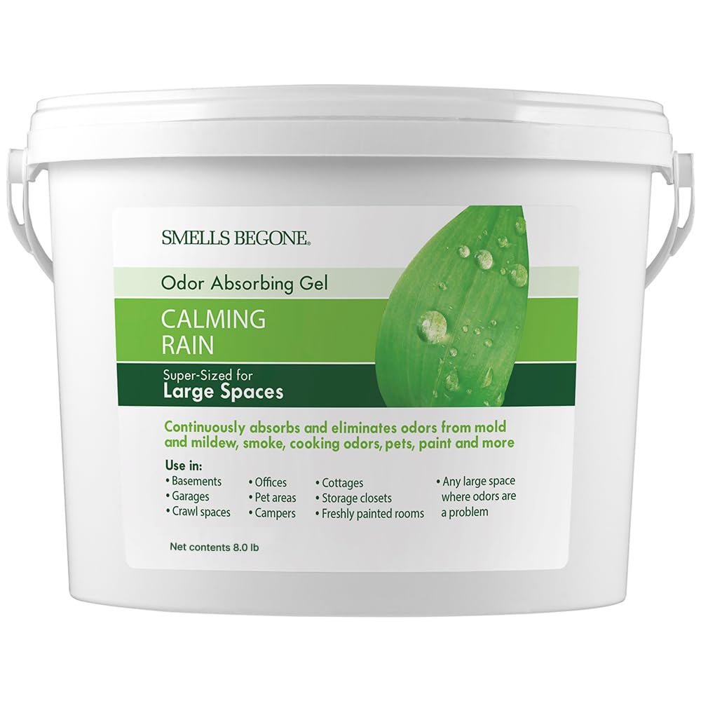 SMELLS BEGONE 1-Gallon Odor Absorber Gel - Air Freshener & Odor Eliminator for Homes, Garages & Commercial Buildings - Industrial Size - Calming Rain Scent