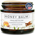 Tallow and Honey Balm, Handmade, Organic Body Butter, Grass-Fed Beef Tallow for Skin, Soothing All-Natural Moisturizer | Made in USA - 2 oz (Sandalwood Vanilla)