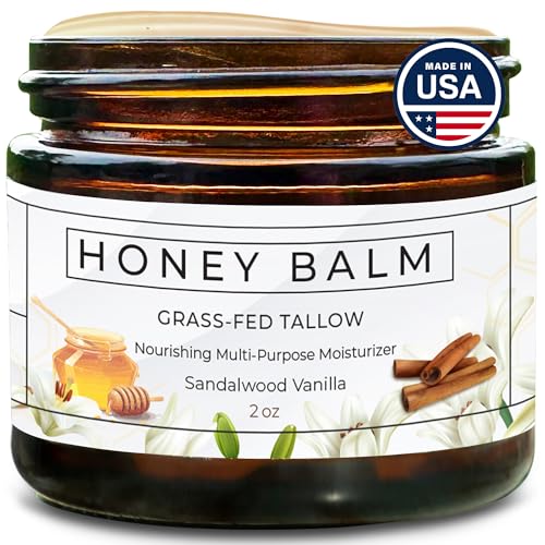 Tallow and Honey Balm, Handmade, Organic Body Butter, Grass-Fed Beef Tallow for Skin, Soothing All-Natural Moisturizer | Made in USA - 2 oz (Sandalwood Vanilla)