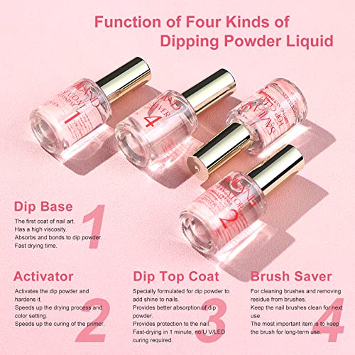 SAVILAND Dip Powder Liquid Set 15 ml/0.5 oz,10 Pcs Nail Dip Liquid Set with Base/Top Coat, Activator Brush Saver Acrylic Gel Dip Nail File Dip Nail Liquid Set No Curing Needed DIY Home Salon Quality