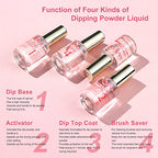 SAVILAND Dip Powder Liquid Set 15 ml/0.5 oz,10 Pcs Nail Dip Liquid Set with Base/Top Coat, Activator Brush Saver Acrylic Gel Dip Nail File Dip Nail Liquid Set No Curing Needed DIY Home Salon Quality
