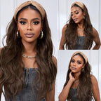 Headband Wig Human Hair Body Wave 26 Inch Chocolate Brown Glueless None Lace Front Wig Brazilian Virgin Human Hair Wigs Wear and Go Wigs for Black Women 150% Density Wigs