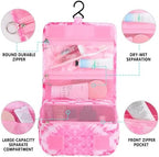 Kids Hanging Toiletry Bag for Girls, Travel Toiletry Bag for Teen Girls Cosmetic Makeup Waterproof Wash Bag Traveling Toiletries, Tie Dye Pink Heart