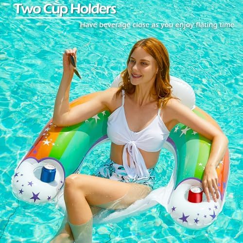 Jasonwell Inflatable Pool Float Chair - Pool Floaties Chair Floats Loungers for Swimming Pools Floating Lounger with Cup Holders Toy Party Floaties for Adults XL