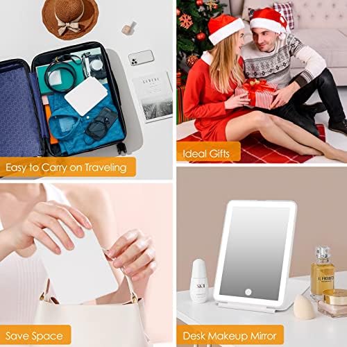 Rechargeable Travel Makeup Mirror 72 LED Lighted Makeup Mirror Travel Mirror Compact Slim LED Vanity Mirror with Lights Lighted Makeup Mirror with 3 Lighting Modes Dimmable Touch Screen (W1)