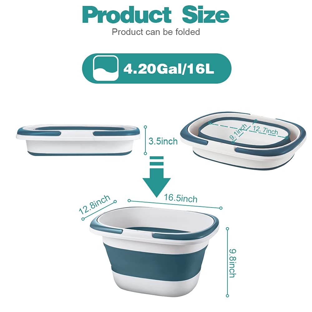 4.2 Gal(16L) Large Collapsible Plastic Bucket with Handle for House Cleaning, Space Saving Outdoor Multiuse Foldable Water Pail/Sink for Camping,Fishing,Ice (Blue)