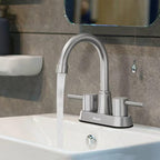 Bathroom Faucets, Bathroom Faucet 3 Hole, Bathroom Sink Faucet, Faucet for Sink 4 Inch 2 Handle Centerset, Lead-Free, with Copper Pop Up Drain (Brushed Nickel)