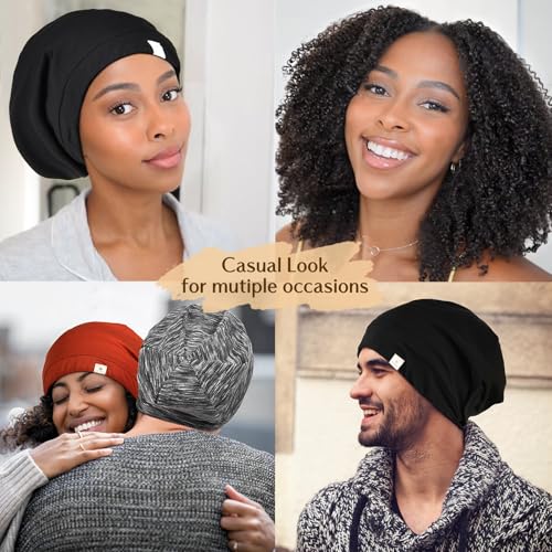 YANIBEST Silk Satin Bonnet Hair Wrap for Sleeping - Adjustable Stay on Silk Lined Slouchy Beanie Hat for Curly Hair and Braids Pink