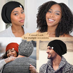YANIBEST Silk Satin Bonnet Hair Wrap for Sleeping - Adjustable Stay on Silk Lined Slouchy Beanie Hat for Curly Hair and Braids Pink
