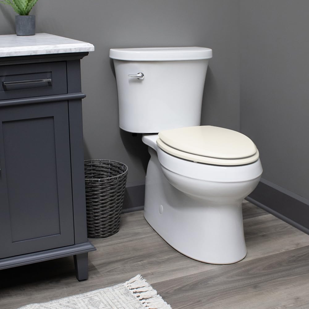 Bemis 500EC Durable Wood Toilet Seat with Easy Clean Hinges, Made in USA, Round, Biscuit