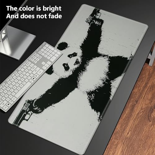 Playmats for Magic: The Gathering MTG Card Game Mat Plus 50 Pcs Card Sleeves, 24 x 14 inch TCG Mat with Stitched Edge for Commander Deck Duskmourn Board Game, Panda with Guns