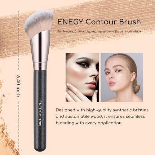 ENERGY Angled Makeup Brushes Set Vegan Powder Foundation Bronzer Nose Contour Concealer Makeup Brush for Liquid Cream Setting Powders Blending with Travel Bag