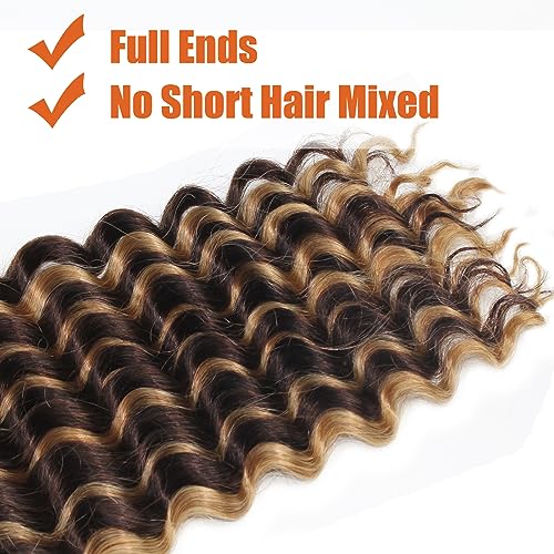 Deep Wave Bulk Human Hair Mixed Synthetic Braiding Hair For Boho Braids Knotless Bohemian Braids Brown Curly Hair Bundles No Weft Micro Braiding Hair Wet And Wavy Hair For Braiding(24 Inch, 4/27)