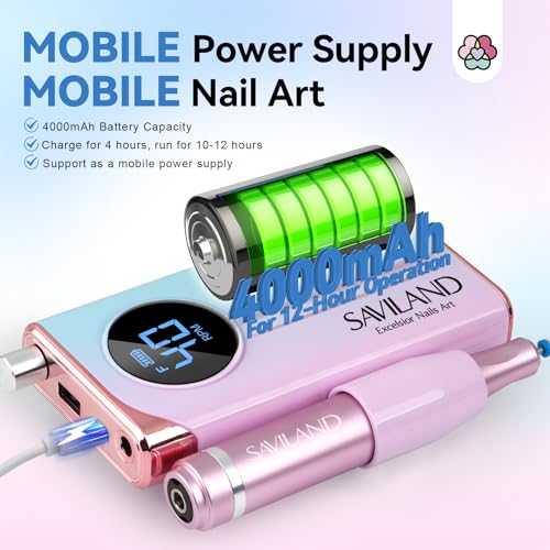 SAVILAND Nail Drill Professional: 40000RPM Electric Nail File 2024 Macaron Gradient Pink Nail Drill Machine for Faster Removel Acrylic Nail Salon at Home Use Manicure Pedicure Manicurist Good Choice