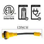 RV 30 Amp to 110 Adapter Power Cord 12 Inch-NEMA 5-15P to L5-30R 15 Amp to 30 Amp Male to Female RV Electrical Adapter with Twist Lock,Plug in 30amp RV/Camper into A 15 Amp Electrical Outlet,15A/125V