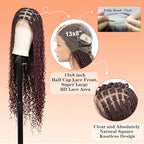 Brinbea 13x8 HD Lace Front Braided Wigs Box Braid Wig with Baby Hair Knotless Boho Braided Wigs for Women Long Burgundy Human Hair Blended Braids Wig 36 Inch