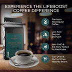 Lifeboost Highlander Grogg Coffee Ground - Low Acid Single Origin USDA Organic Coffee - Non-GMO Highlander Grogg Ground Coffee Third Party Tested For Mycotoxins & Pesticides - 12 Ounces