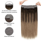 Sassina Invisible Wire Hair Extensions Real Human Hair with Transparent Wire Adjustable Size Secure Clips Natural Straight Secret Miracle Hairpiece, Balayage 2-6 20 Inch 100 Gram