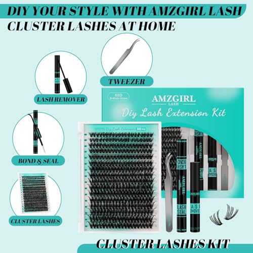 Lash Clusters Kit 320Pcs,50D Eyelash Extension Kit,Lash Bond and Seal Waterproof,Lash Remover for Individual Cluster Lashes Kit,Lash Applicator Tool for DIY Lash Extension Kit(D-Mix9-16mm Kit)