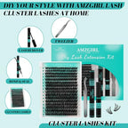 Lash Clusters Kit 320Pcs,50D Eyelash Extension Kit,Lash Bond and Seal Waterproof,Lash Remover for Individual Cluster Lashes Kit,Lash Applicator Tool for DIY Lash Extension Kit(D-Mix9-16mm Kit)