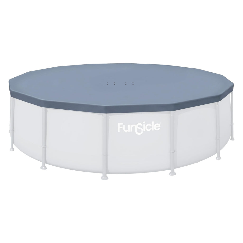 Funsicle 14 Foot Durable Round Pool Cover with Adjustable Drawstring for Oasis, Activity, Quickset and Above Ground Outdoor Swimming Pool, Gray