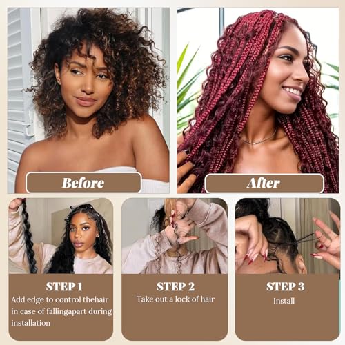 99J Human Braiding Hair 30 Inch Deep Curly Bulk Human Hair for Braiding 2 Bundles 100G No Weft Brazilian Virgin Water Wave Bohemian Braiding Hair Extensions for Boho Knotless Braids 99J Burgundy Micro