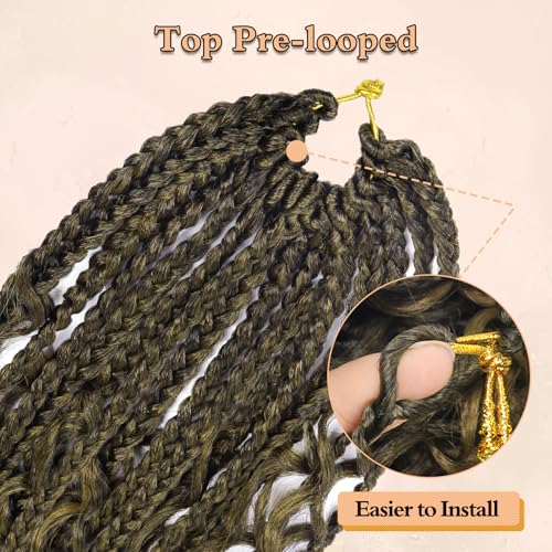 8 Pack Boho Box Crochet Braids Pre Looped with Curly Ends Ombre Blonde - 8 Inch Goddess Bohemian Box Braids Crochet Hair for Black Women Synthetic 3X Boho Crochet Hair Extensions Pre Looped T27