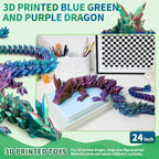 Large 3D Printed Dragon,24 Inch 3D Dragon Toys,Bigger Fidget Crystal Animals Toys, 3D Printed Articulated Animals for Home Office Car Desk Decor(Blue Green Purple)