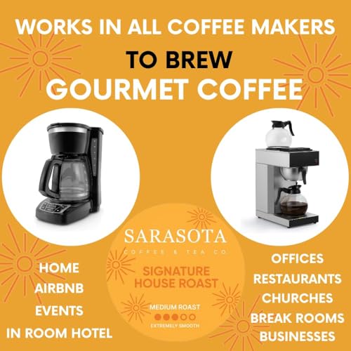 Sarasota Coffee Filter Packs | Medium Roast Breakfast Blend | Low Acid Pouches Gourmet Sampler Gift Set Ground Coffee in Filters | Bulk Individual Packets for 12 Cup Coffee Maker | 2 oz Bags, 12 Count