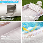 SLOOSH Inflatable Tanning Pool Lounger Float, 85" x 57" Extra Large Pool Floats Adult with Pillow, 4 in 1 Suntan Tub Raft Floatie,Sunbathing Bed Lounge for Water Blow Up Ball Pit, XL-Golden White
