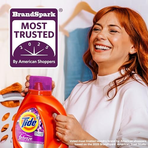 Tide Plus Febreze Freshness HE Turbo Clean Liquid Laundry Detergent, Spring & Renewal Scent, 105 fl oz, 74 loads (Packaging may vary)