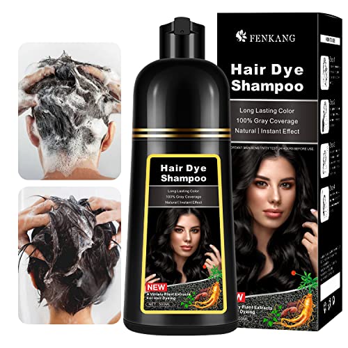 Instant Wine Red Hair Dye Shampoo for Gray Hair 3 in 1, Natural Wine Red Hair Shampoo for Women Men Black Colors, 100% Coverage Herbal Ingredients Long Lasting Effect Black Hair Dye 16.9 Fl Oz