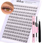 Lash Clusters Kit Natural DIY Eyelash Extension Kit Wispy Individual Lashes Extension CC Curl 9-11MM Lash Bond and Seal Tweezers for Beginner by Newcally