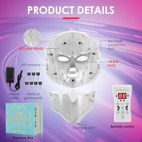 Red-Light-Therapy-for-Face, Led Face Mask Light Therapy, 7-1 Colors LED Facial Skin Care Mask (White)