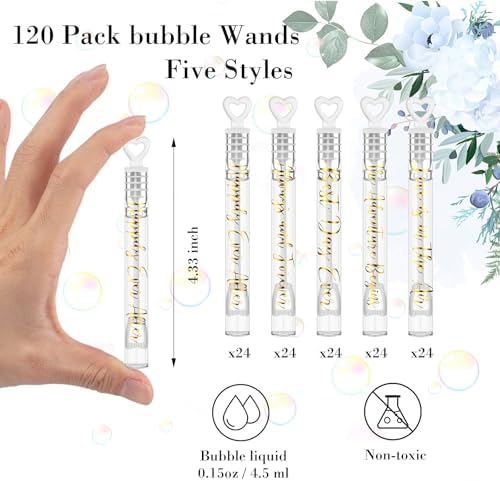 120 Count Wedding Mini Bubble for a Wedding Wands Bulk Heart Bubble Wand for Guests Send Off Party Supplies Valentine Anniversaries Celebration (Love Forever)