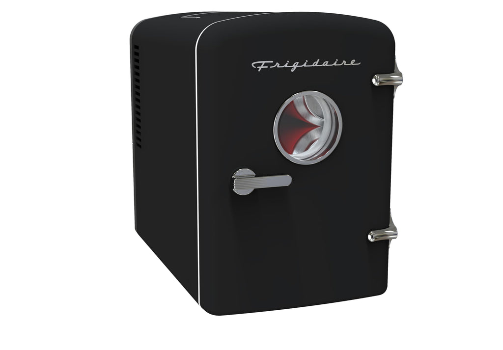 Frigidaire Retro 9-Can Mini Personal Fridge Portable Cooler for Car, Office, Bedroom, Dorm Room, or Cabin, 11.8" D x 7.1" W x 10.1" H, BLACK