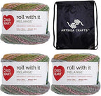 Red Heart Roll with It Melange Green Room E890-0635 (3-Skeins - Same Dye Lot) Worsted Medium #4 Acrylic Yarn for Crocheting and Knitting with Project Bag