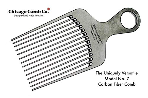 Chicago Comb Model 7 Carbon Fiber Pick Comb, for Long Thick Curly & Afro Hair Styles, Black Color, 6 inches (15 cm)
