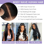 Body Wave Lace Front Wigs Human Hair Pre Plucked With Bleached Knots 200 Density HD Lace Frontal Human Hair Wig 13x6 Transparent Lace Front Wigs Human Hair With Baby Hair 28 Inch