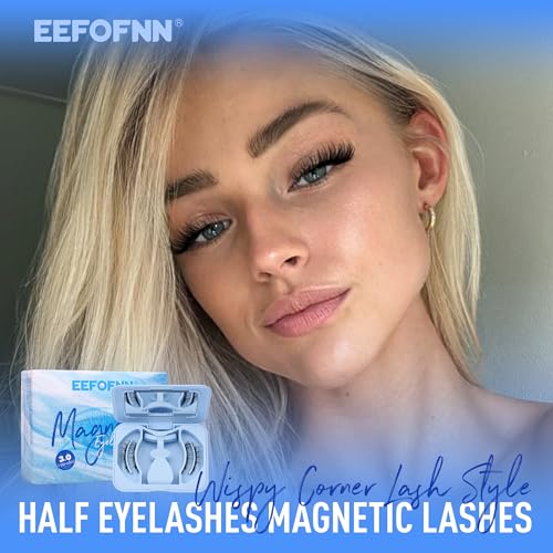 Magnetic Eyelashes Half Lashes Magnetic Eyelashes with Applicator Cat Eye Magnetic Lashes Wispy Magnetic Eyelashes Natural Look No Glue Needed False Eyelashes Magnetic Lashes with Clamp by Eefofnn