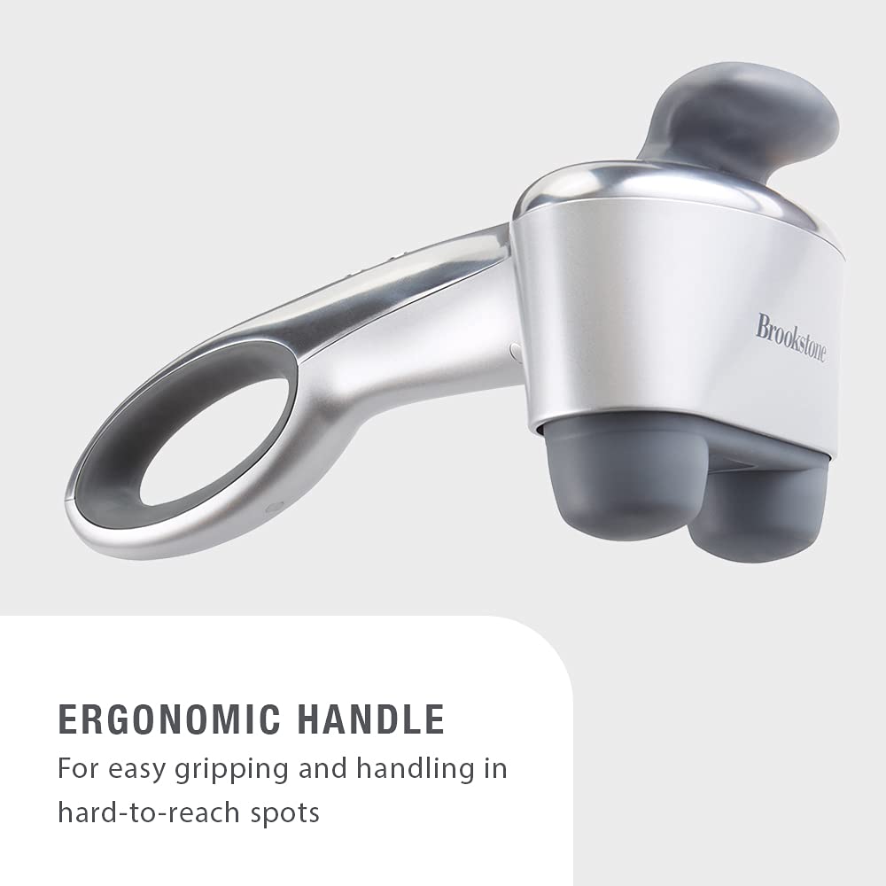 Brookstone B-HHP-650J Cordless Neck, Back Percussion Massager Deep Kneading Dual-Node Portable Light-Weight Rechargeable Brookstone Max 2, Silver ()