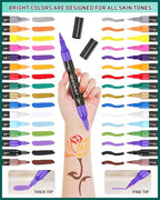 Temporary Tattoo Markers for Skin | Dual-End 16-Count Body Markers + 77 Large Tattoo Stencils | Temporary tattoos for Adults and Kids | Flexible Brush Tip, Bright colors, Skin-Safe*, Cosmetic-Grade