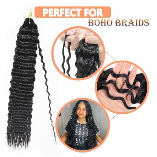 Ombre Curly Braiding Hair 22 Inch Ocean Wave Crochet Hair for Black Women 3Packs Deep Wave Wet and Wavy Braiding Hair For Boho Braids （1B/27/613)